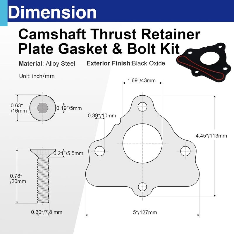 Usdrwam Camshaft Retainer Plate Gasket with Bolt Kit, Compatible with Chevy LS Series Engines Gen III/IV/V, 4.8L 5.3L 5.7L 6.0L 6.2L LS1 LS2 LS3 LQ4 LQ9, Replaces 12589016 11561455 ARP 134-1003 - Image 2